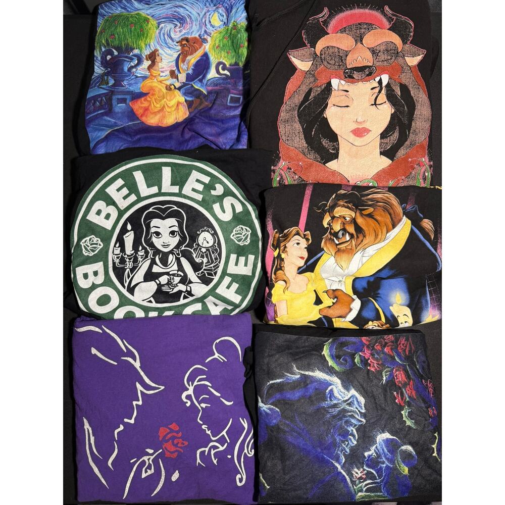 Lot of 6 Beauty and the Beast Disney Hoodie T-Shirts LS Size Men's 2XL 3XL